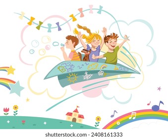 children enjoy funny character clouds cheerful enjoy party