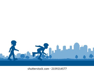 children enjoy with playing roller skate ,vector illustration