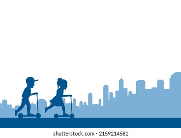 children enjoy with playing scooter,vector illustration
