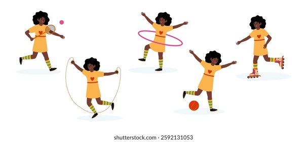 Children enjoy various outdoor sports activities on a sunny afternoon