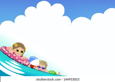 Children enjoying bath time.File contains Gradients, Gradient Mesh, Envelope Distort.