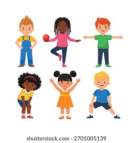 Children enjoying a fun group exercise session, promoting healthy habits, fitness, and active play.