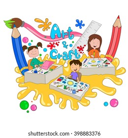 Children enjoying summer camp art and craft activities in vector