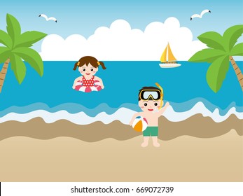 Children enjoying swimming in the sea