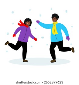 Crianças desfrutando de um dia de inverno em jaquetas quentes brincando e rindo na neve