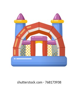 Children entertainment playground, recreation park. Gaming inflatable complex for having fun on inflatable attraction playground. Place for children's games. Amusement park. Vector flat illustration.