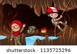 Children exploring the cave illustration