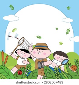 Children Exploring Nature and Forest Experience Educational Illustration