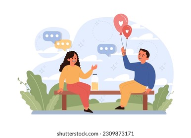 Los niños exploran la naturaleza durante las vacaciones de verano. Activa fuera del ocio para la salud física y mental. Muchacho y muchacha divirtiéndose al aire libre jugando en el patio. Ilustración vectorial plana