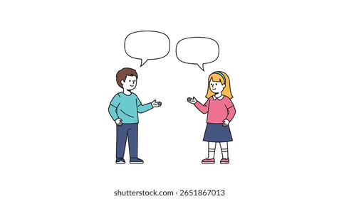 Children Expressing Ideas Through Dialogue and Communication Bubbles Illustrating Conversation and Understanding Between Youngsters