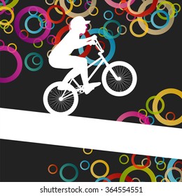 Children extreme cyclist young and active people sport silhouettes vector background illustration