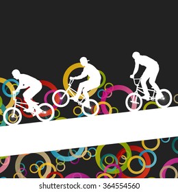 Children extreme cyclist young and active people sport silhouettes vector background illustration