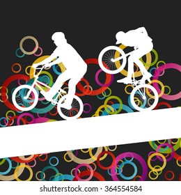 Children extreme cyclist young and active people sport silhouettes vector background illustration