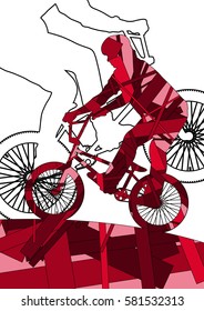 Children extreme cyclists young and active people sport silhouettes vector mosaic background illustration