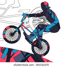 Children extreme cyclists young and active people sport silhouettes vector mosaic background illustration
