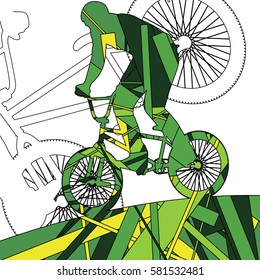 Children extreme cyclists young and active people sport silhouettes vector mosaic background illustration