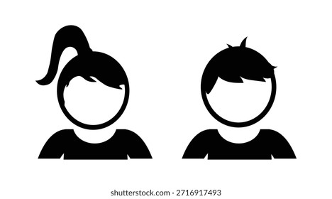 Children Face Icon Set Featuring Boy and Girl Characters. simple boy and girl icon, baby and child symbol.