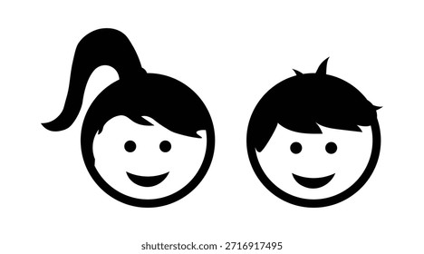 Conjunto de iconos de cara de niños con personajes de niño y niña. icono simple de niño y niña, símbolo de bebé y niño.