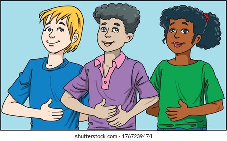 Children face are satisfied, vector illustration