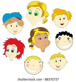 children faces against white background, abstract vector art illustration