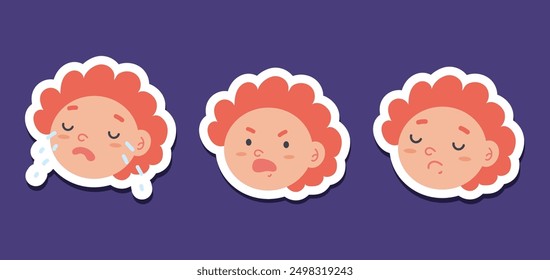 Children faces with negative emotions isolated set. Vector flat graphic design illustration