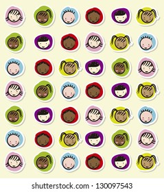 children faces over beige background, drawing. vector