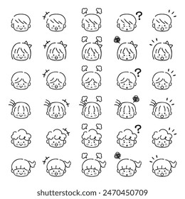 Children faces vector icon set.