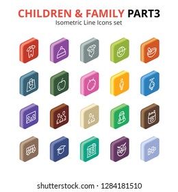 Children and Family 3D Vector isometric line icons set