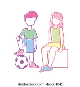 children family, brother and sister, line art style