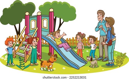 children and family playing in the playground