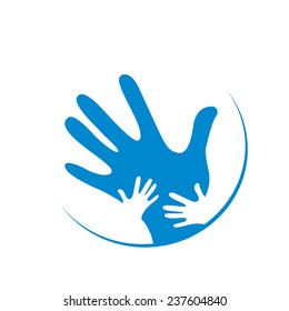 children and father hands together