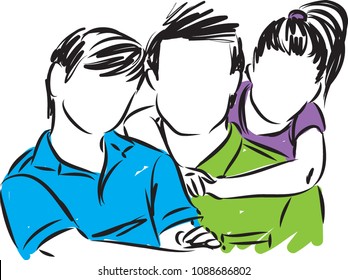 CHILDREN WITH FATHER VECTOR ILLUSTRATION