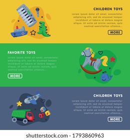 Children Favorite Toys Landing Page Templates Set, Kids Toy Shop, Club, Kindergarten or Playground Website, Homepage Vector Illustration