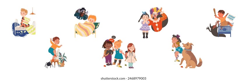 Children Fears with Scared Boy and Girl Vector Set