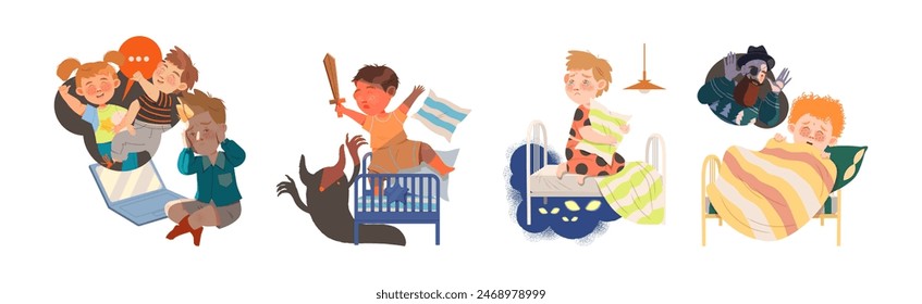 Children Fears with Scared Boy Vector Set
