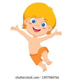 Children feeling happy on the beach.vector and illustration.