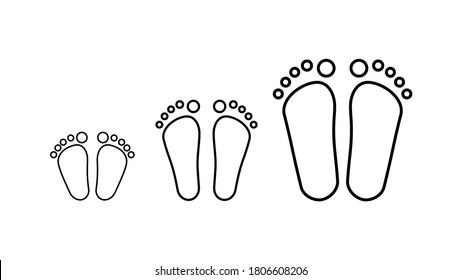 children female and male feet. concept of family together, from small to adult size, barefoot people. simple symbol for cosmetics, shoe shops. flat sign isolated on white background for print or web