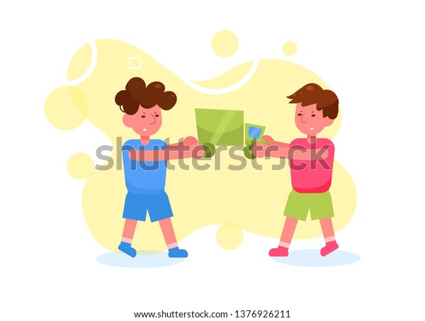 Children fight for a toy Vector. Cartoon. Isolated\
art on white background.\
Flat