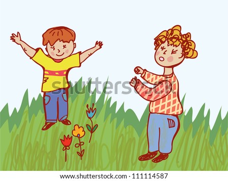 Children fighting - behavior illustration