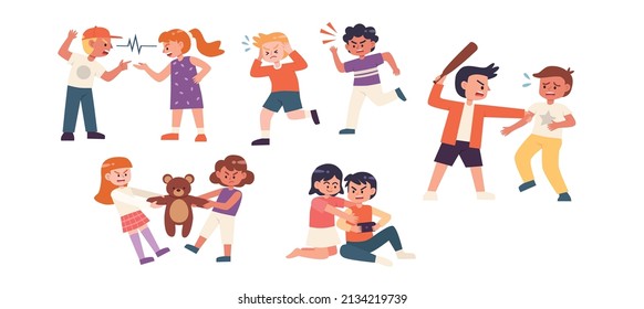 Niños luchando unos contra otros vectores