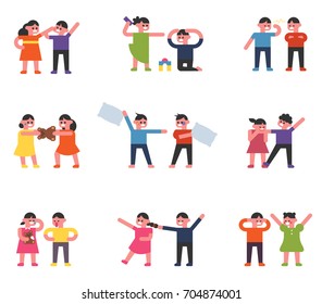 Children Fighting With Friends Vector Illustration Flat Design