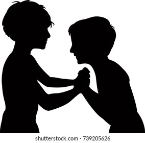 children fighting, silhouette vector