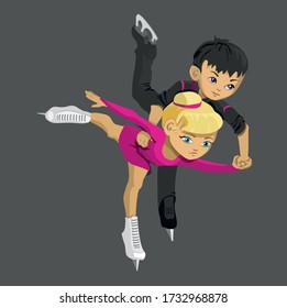 children figure skating, skating vector illustration