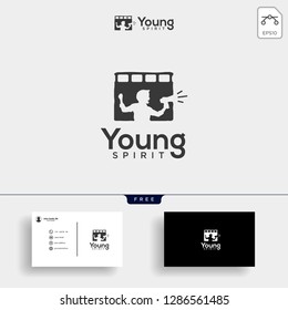 children film, broadcast logo template vector illustration with business card