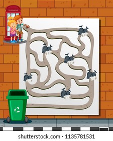 Children find the way to the bin illustration