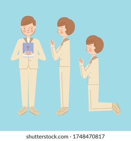 Children With First Communion Suit. Vector Illustration