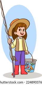 children fishing cartoon vector illustration