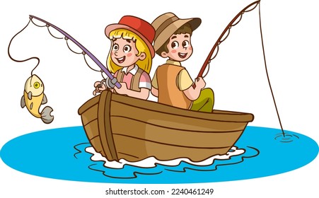 children fishing in the sea by boat