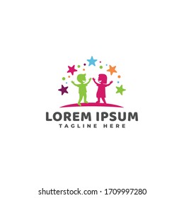 Children with Five Stars Logo Vector Icon Illustration