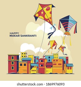 Children fly kites for the holiday Makar Sankranti Hindu harvest festival